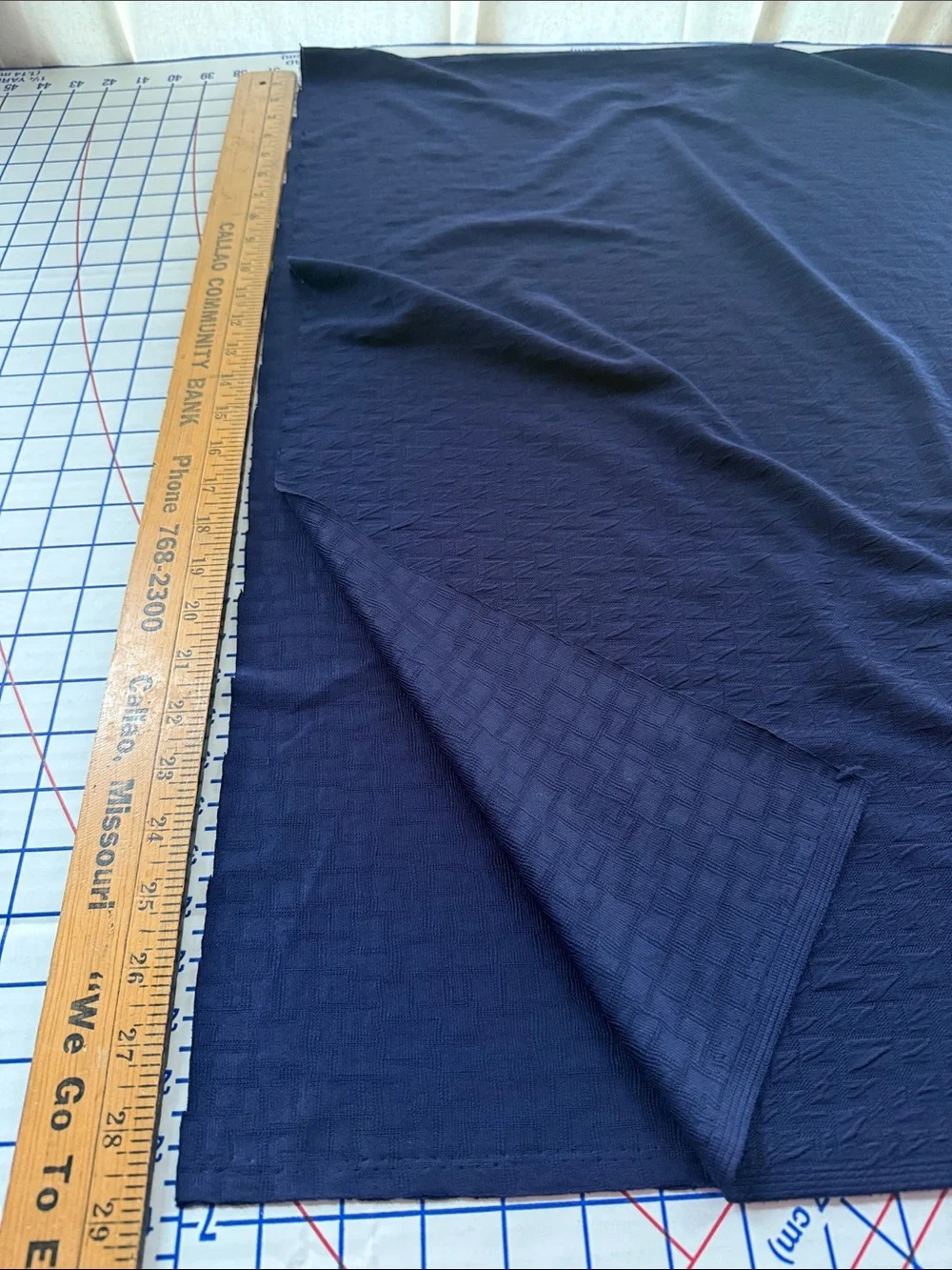 2 Textured Polyester Fabric Remnants Navy Stretch & Brown Textured Woven 1980s
